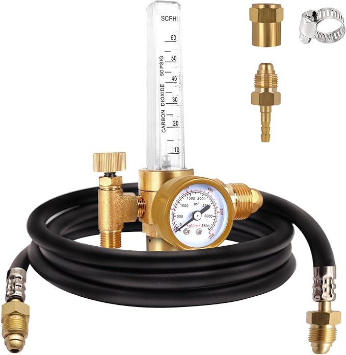 BO WELD Argon CO2 Regulator Flow Meter Gas Regulator with 6.8ft Gas Hose for TIG MIG Welder