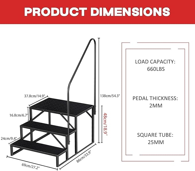Step Stool Ladder for Adults, Pool Steps with 2 Handrails, 3 Step RV Ladder, Camper Steps for Travel Trailers, 5th Wheel, Motor Home, Spa, and Porch