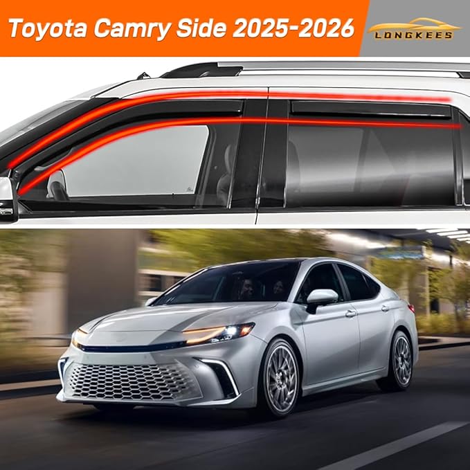 in-Channel Window Visors Rain Guards FIT Toyota Camry Side (2025-2026) – 4-Piece in-Channel Dark-Smoke Polycarbonate Vent Deflectors