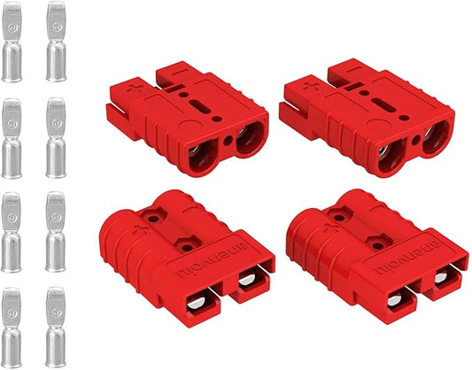 Connector, Quick Connect/Disconnect Battery Plug Connector Interchange Genderless Design Suitable for Car Trailer Winch Hoist Motor Electrical Equipment (Red 50A 4 Pack 6 AWG)