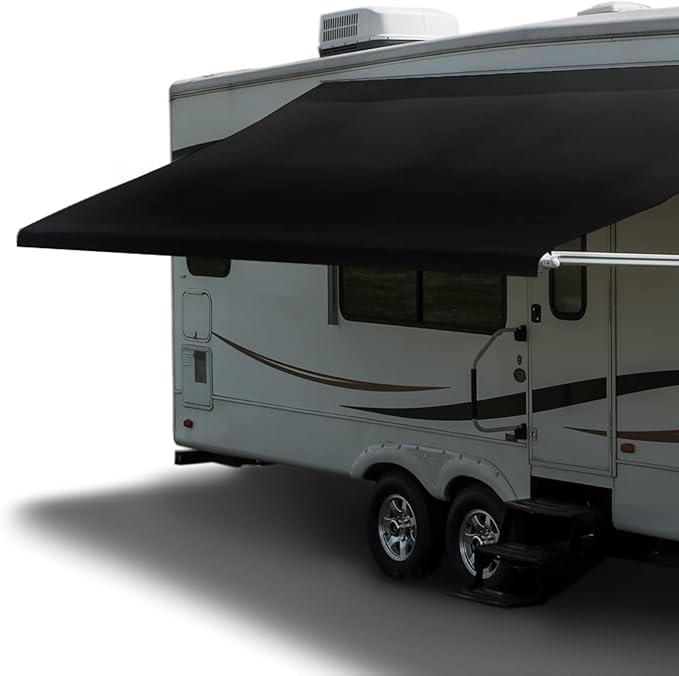 RecPro RV Awning Fabric Replacement | Universal Fit | 8-22ft Sizes | Heat Sealed Vinyl (21' - Actual Width 20' 1", Solid Black)