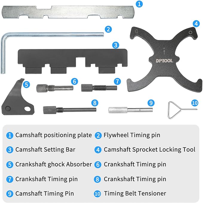 Camshaft Timing Locking Tool Kit Compatible with Ford fusion Escape Focus Fiesta Mazada 1.25 1.4 1.6 1.7 1.8 2.0 2.3L 2.5L Ecoboost 1.5L 1.6L, 2.0 TDCi 303-1097 303-748 303-1550 303-1552 303-376