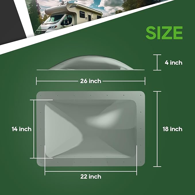 RVGUARD RV Skylight Replacement, 18" x 26" Outer Dimension Skylight Fits All Standard 14" x 22" Openings, RV Skylight for Camper Trailer Fifth Wheel Truck, UV Resistant, Impact Resistant, Clear