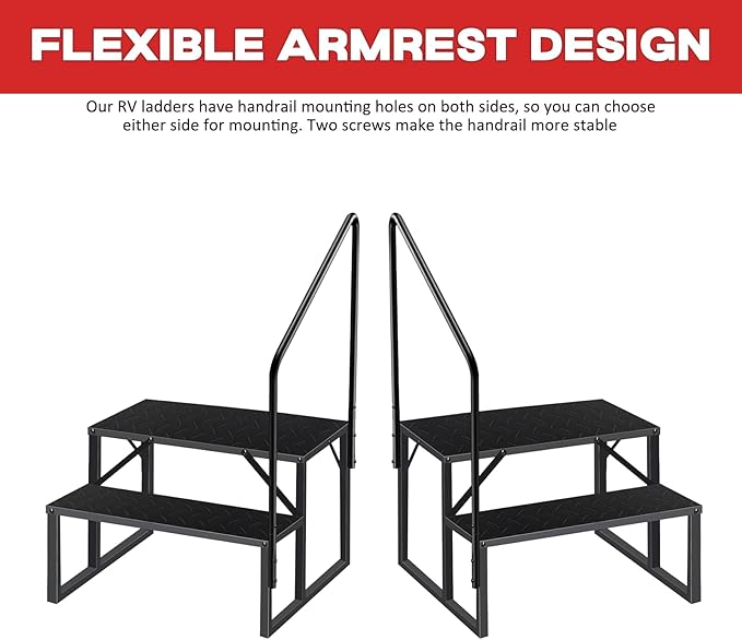 2 Step Stool Ladder, Hot Tub Steps with Anti-Slip Pedals and 2 Handrails, RV Stairs Outdoor, Heavy Duty Ladder for Travel Trailers Camper 5th Wheel RV Mobile Home Porch