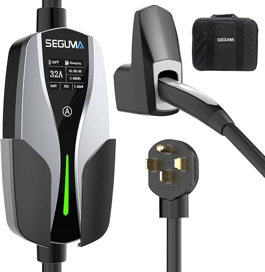 Level 2 EV Charger for Tesla, 32Amp 240V 7.68kW NACS EV Chargers, NEMA 14-50 Plug, Adjustable Current, 25FT Portable Electric Car Charger Compatible with All Nacs (Silver)