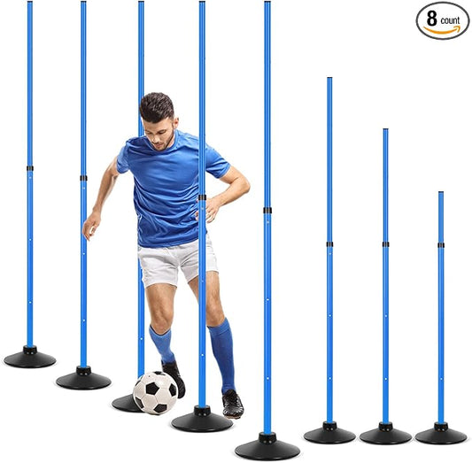 8 Pcs Soccer Agility Poles Detachable Sports Training Speed Slalom Poles with Rubber Base Coaching Sticks for Soccer Drills and Training
