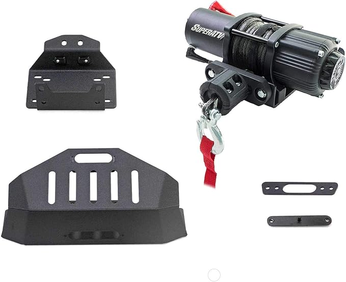 SuperATV Black Ops 3500 LB Winch with Winch Mounting Plate for 2018-2021 Polaris RZR XP Turbo S (For use with Stock OEM Polaris Bumper)