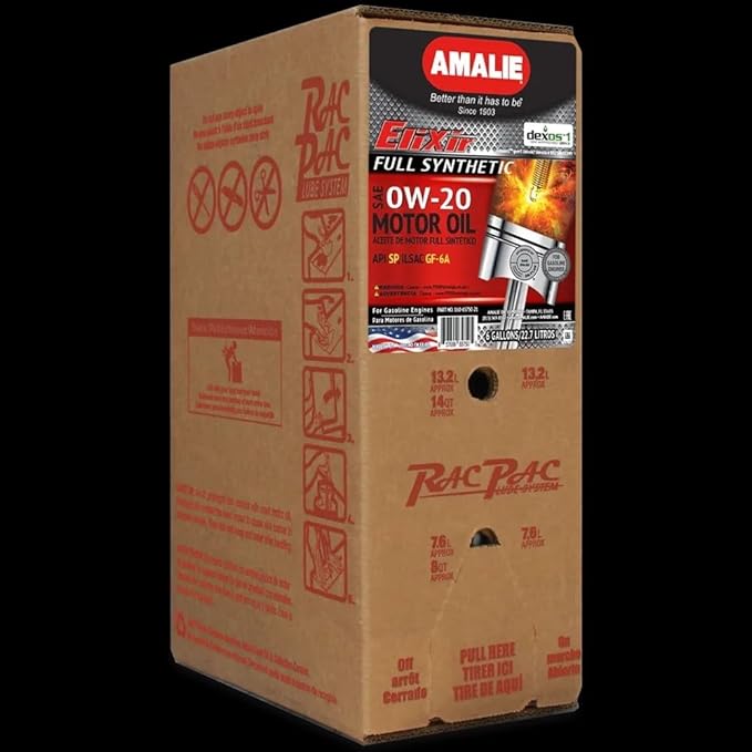 Amalie Elixir Full Synthetic 0W-20 DEXOS1 (160-65750-21) 6 Gallon RacPac | Made in USA
