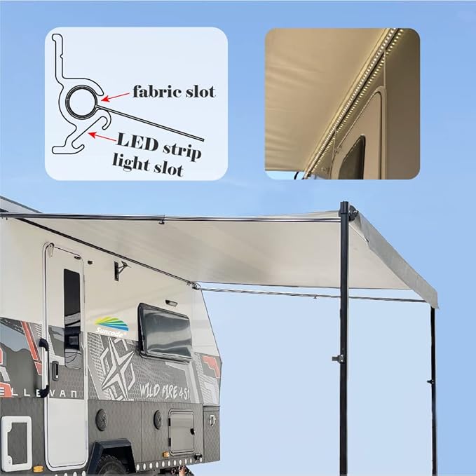 Suncode Manual RV Awning Black Modular Retractable Awning Complete Kit for RV,5th Wheel,Travel Trailers,Toy Haulers,Motorhome RV Trailer Awning for Home or Camper-14x8Ft-Black