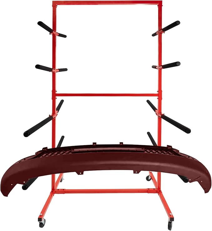Mobile Bumper Storage Rack, 8 Pairs of Arms Double Sided Bumper Stand with Lockable Wheels, Heavy Duty Utility Bumper Storage Dolly Length Adjustable for Automobile Parts Accessories, Red