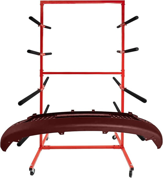 Mobile Bumper Storage Rack, 8 Pairs of Arms Double Sided Bumper Stand with Lockable Wheels, Heavy Duty Utility Bumper Storage Dolly Length Adjustable for Automobile Parts Accessories, Red