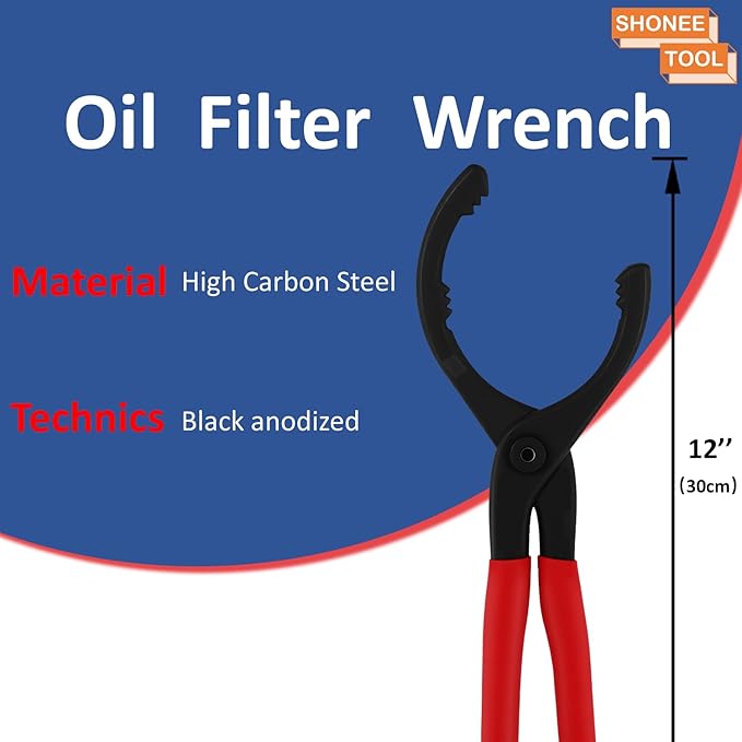 Oil Filter Wrench (L:12", Jaw Capacity: 60mm to 102mm), Automotive Oil Filter Removal Tool for Oil Change, Adjustable Fuel Filter Wrench Plier (1 Set)