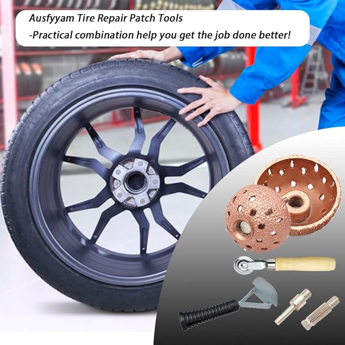 Tire Repair Patch Tools Tire Buffing Wheels 42 mm 55 mm Tungsten Steel Buffing Wheel with Tire Patch Roller Scraping Cutter for Car Tire Grinding Polishing Accessories Kit