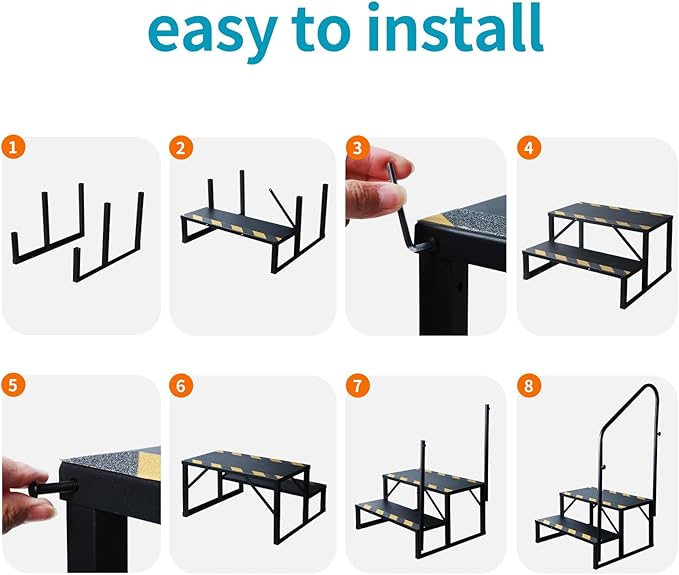 2 Step RV Steps with Handrails Ladder,Steps for Home,400 LBS Hot Tub Outdoor Steps,RV Stairs,Camper Steps Portable Stairs for Mobile Home