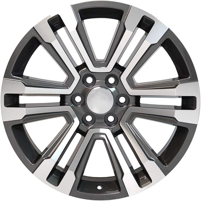 OE Wheels CV44 22 Inch Rims and Tires Fit Yukon Denali Style 6x139.7 22x9 Gloss Gunmetal Machined - Hollander 5822 - TerraMax RT 285/45-22 (Set of 4)