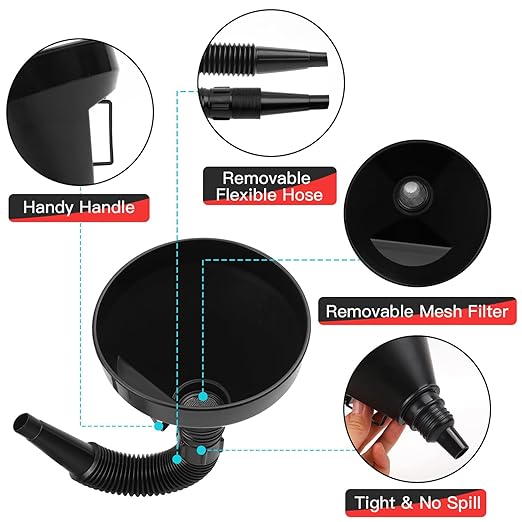 Umbresen Oil Funnels Set, Automotive Fuel Funnels, Wide Mouth Gas Funnel with Handle, Large Funnels with Hose, Gasoline Funnel Kit for Water, Fuel, Oil Change (5)