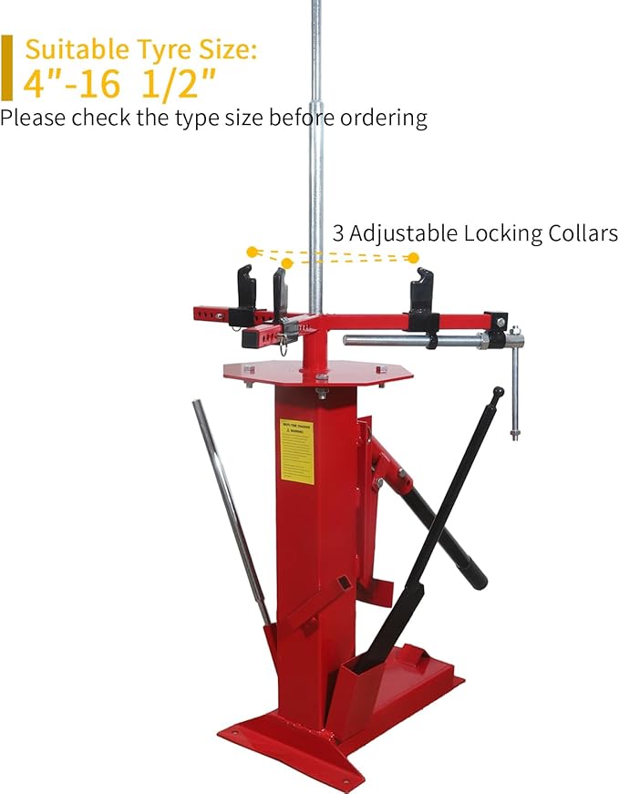 Portable Steel Multifunctional Manual Tire Changer Machine, Hand Tire Bead Breaker for Motorcycles, Go-Karts, Trailers, Bikes, ATVs, Trucks with Rim Sizes from 4" to 16.5"