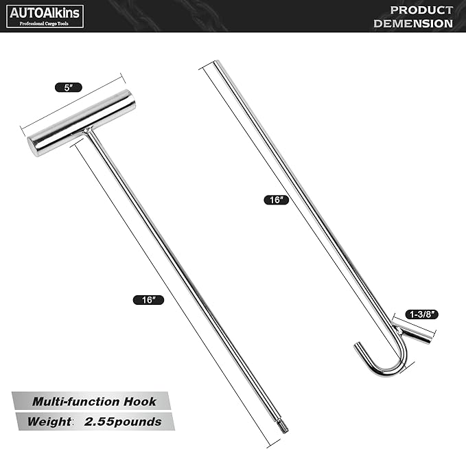 Heavy Duty 5th Wheel Pin Puller, 32" Solid Steel Chrome Plated Fifth Wheel Puller Hook, 4 Pack