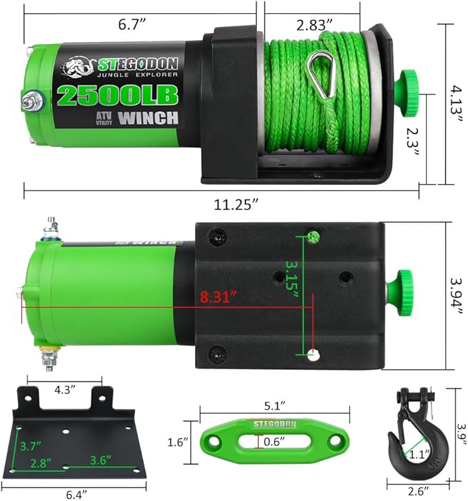 2500 lb. ATV/UTV Electric Winch, 12V Waterproof Synthetic Rope Winch,Electric Winch with Wired Remote and Wireless Remote for ATV UTV Towing,Boat,Off-Road