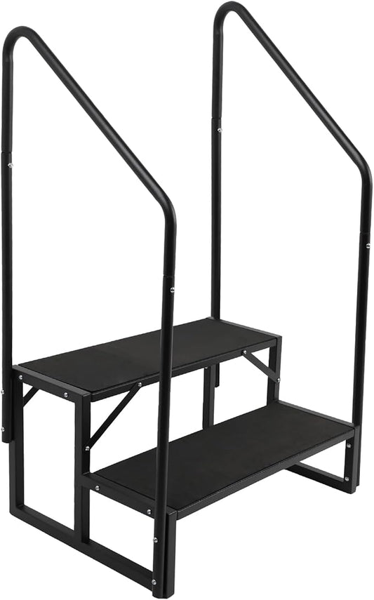 RV Steps w/Dual Handrails, 2 Step Spa Hot Tub Steps with Anti-Slip Pedals, 400lbs Load Capacity, Universal Portable Mobile Home Stairs Steps for 5th Wheel RV, Spa, Porch, Pool, Travel Trailers