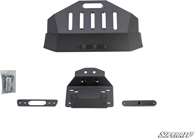 SuperATV Black Ops 3500 LB Winch with Winch Mounting Plate for 2018-2021 Polaris RZR XP Turbo S (For use with Stock OEM Polaris Bumper)