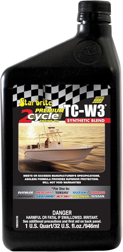 STAR BRITE Premium 2-Cycle Engine Oil TC-W3 - High-Grade Synthetic Blend for All 2-Stroke Outboard Motors, Personal Watercraft & High-Performance Engines