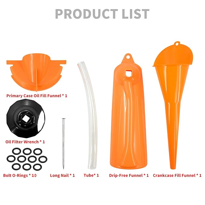 Oil Change Kit Crankcase Fill Oil Funnel Oil Filter Cap Wrench Primary Case Oil Fill Funnel Drip Oil Filter Funnel O-Rings Set Fit for Harley Models