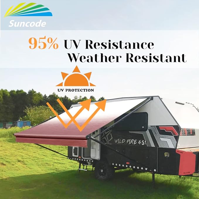 Suncode RV Awning Fabric Replacement Waterpoof Sun Shade Screen Universal Fit Camper Awning Replacement 16oz Vinyl RV Canopy Travel Trailer Awning Replacement 11 Feet Burgundy Shale Fade