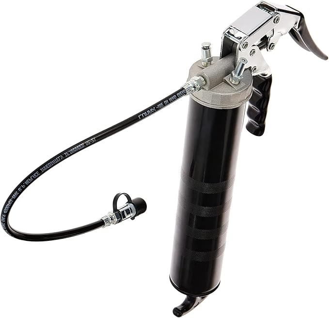 LUMAX LX-1152 Black Heavy Duty Deluxe Pistol Grease Gun with 18" Flex Hose, Handy 3-Way Loading - Fill with Standard Cartridge, Suction or Bulk Fill. Convenient One-Hand Operation for Easy Greasing.