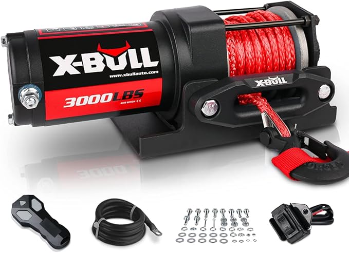 X-BULL 12V 3000LBS Electric Winch Synthetic Rope Electric Winch for Towing ATV/UTV Off Road with Mounting Bracket Wireless Remote New