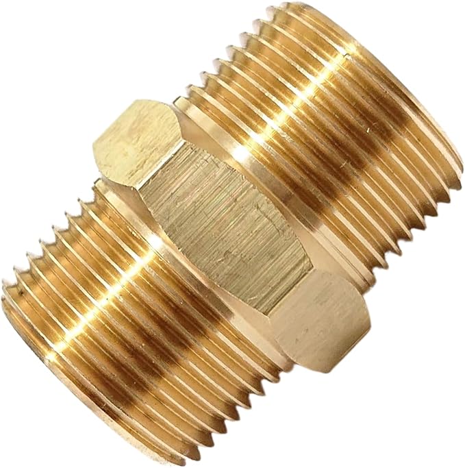 1 Inch x 1 Inch NPT Brass Hex Nipple Male Pipe Adapter, Thread outer diameter 1.25 inch, (1 Piece)