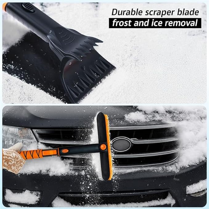 EcoNour 63" Extendable Snow Brush & Ice Scraper with 360° Pivoting Head | Telescopic Aluminum Handle | Extra Long Snow Brush for Car Windshield, Roof & SUVs | Heavy Duty Ice Scraper for Trucks