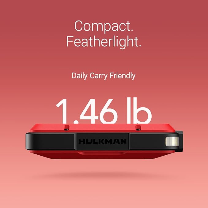 Hulkman Alpha,Ultra Red,1000A 37Wh Jump Starter, Lightweight, Stylish,12V Jump Box with Jumper Cables,45-Min Full Recharge,24-Month Standby,3-Step Easy Start,IP65,LED Display,for 6.5L Gas/3.0L Diesel