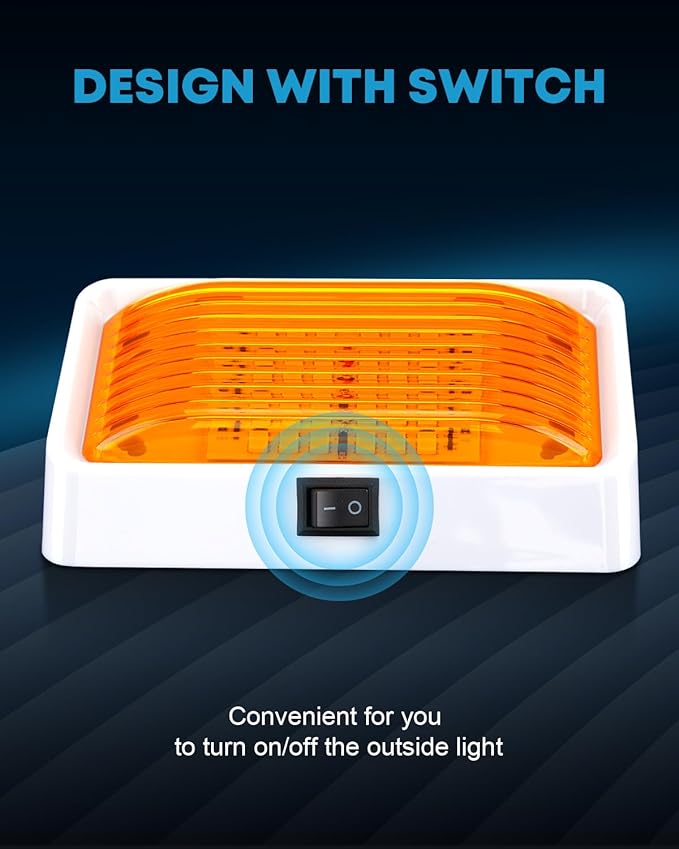 Kohree LED RV Exterior Porch Utility 320 Lumen Light with Switch 12V Replacment Light for RVs, Trailers, Campers, 5th Wheels., White Base, Included Clear and Amber Lenses Removable