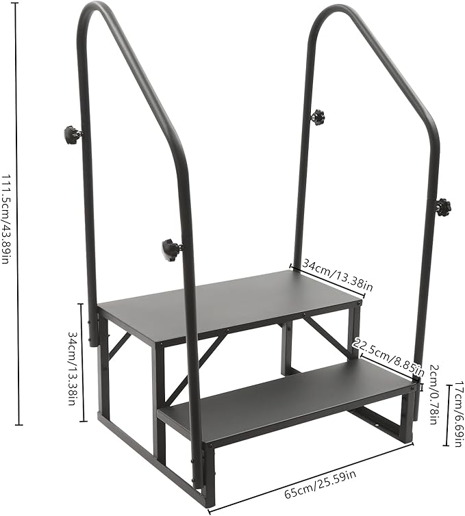 RV Steps with Handrail, 2 Step RV Stairs with Handrail, Update RV Ladders Mobile Home Stairs for Travel Trailers, Heavy Duty Camper Steps for Camper, Porch, Spa