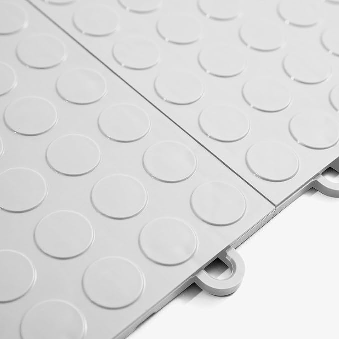 FlooringInc's Nitro 12x12 Snap-Together Garage Floor Tiles, Non-Slip, Interlocking Plastic Floor Mat, Organization & Storage, Coin Pattern, Arctic White, 12 Tiles, 12 Sq/Ft