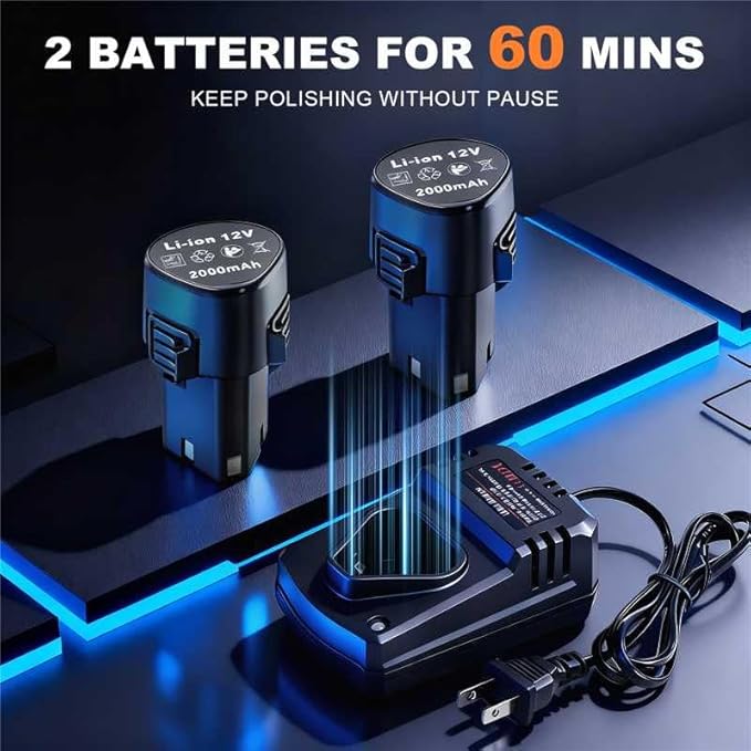 Protmex Cordless Mini Buffer Polisher - 1.2/1.6/2 Inch Car Polisher w/ 8 Variable Speed 2500-6000RPM - RO/DA Car Polishing Machine w/ 22 Pads - Small Polisher for Car Detailing Polishing Waxing, Long