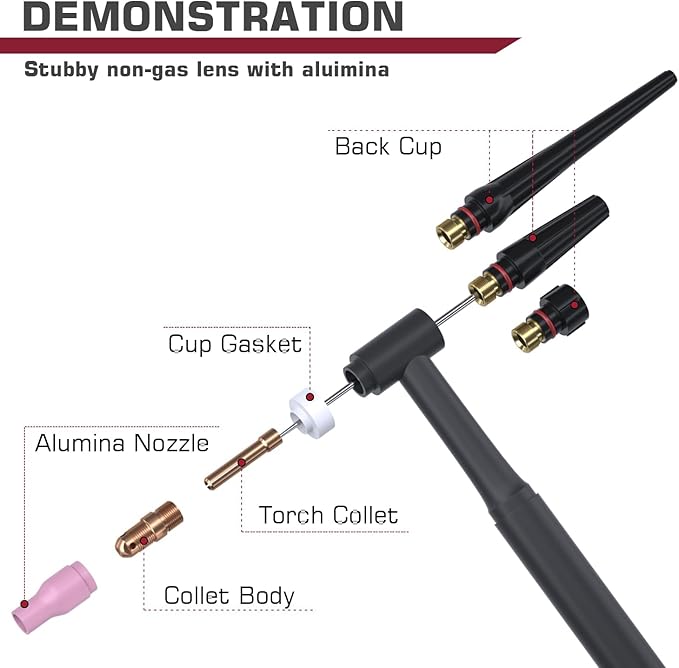 ARCCAPTAIN 49 Pcs TIG Welding Torch Accessories kit Alumina Nozzle Collets Body Stubby Gas Lens #10 Glass Cup Kit for WP-17/18/26-Black