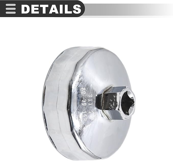 Motoforti Universal Oil Filter Cap Wrench Socket 79-80mm 15 Flutes, Steel, Silver Tone, 1 Pc