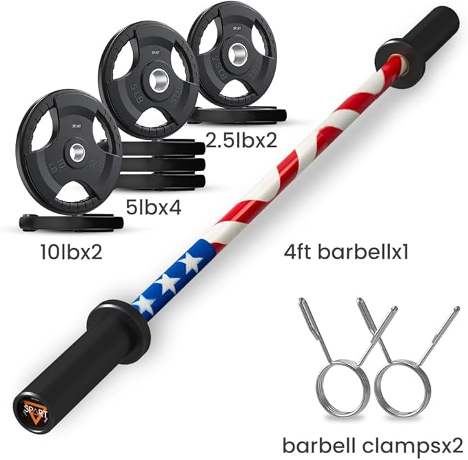 4FT Olympic Barbell Bar, 47Inch Straight Weight Bar with 2 Collars, Solid Olympic Bar with Bearings, 500Lbs Capacity Weightlifting Bar for Home Gym Strength Training, Suitable for 2 Inch Plates