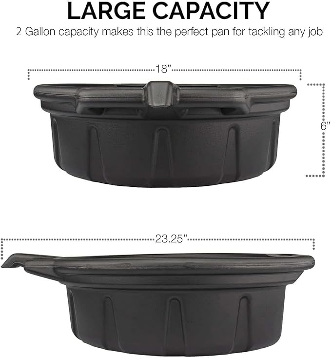 NEIKO 20762A Oil Drain Pan | Black Plastic Anti Splash | Motor Oil Drip Catcher Pan | 2 Gallon (8L) Capacity