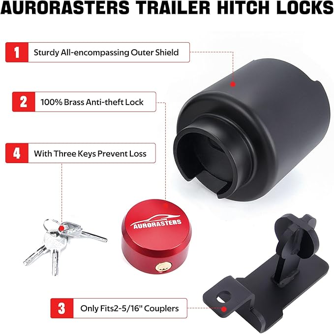Trailer Lock fits 2 5/16 Couplers,Heavy Duty Trailer Tongue Coupler Lock Anti Theft for RV Travel/Utility/Pickup/Boat/Camper Trailer-Red