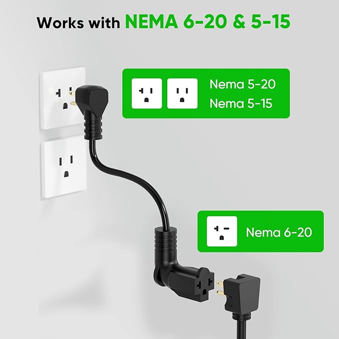 MEGEAR Skysword Ⅱ Level 1-2 EV Charger, 100-240V 16A 23FT Portable EVSE, NEMA 6-20 Plug with NEMA 5-15 Adapter Electric Vehicle Charging Station