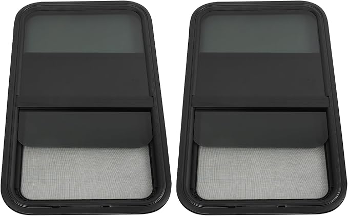 2 Pack RV Window, 18" X 30" Universal RV Window Vertical Slide W/Trim Ring, Vertical Sliding Glass Window with Screen Window for Cargo, Horse Trailer (18"Wx30"H（2 pack）)