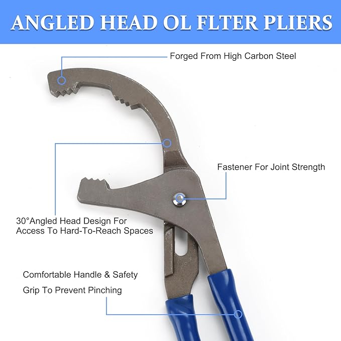 Oil Filter Wrenches, 2 Pack Adjustable Oil Filter Pliers, Automotive Oil Filter Removal Tools for Engine Filters, Cars, and Trucks(9 & 12 Inch)