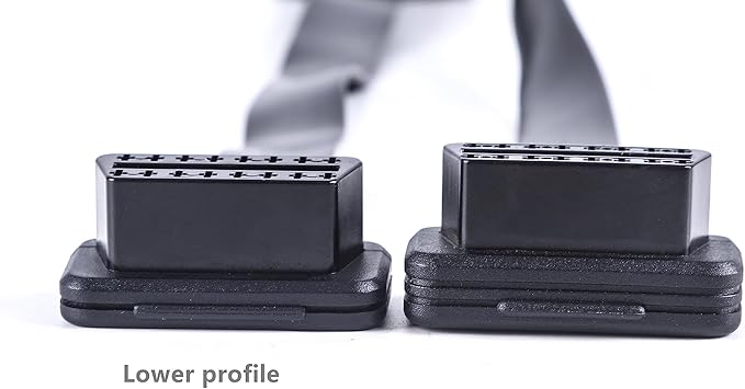 Low Profile OBD 2 OBD ii Male to Female Ribbon Extension Diagnostic Cable 16pins Connected Fully for Scan Tool Code Reader 1ft/30cm