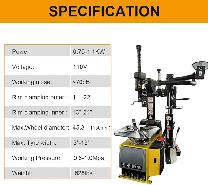 24'' Rim 1.5HP Tire Changer w/Assist Arm and 10''-24'' Rim Tire Balancer Combo and 3HP Oil-Free Air Compressor for Tire Repair and Wheel Balancing Garage Shop Equipment w/ 1 Year Full Warranty