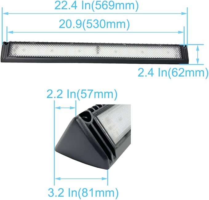RV LED Porch Exterior Utility Lights, 22.4 inch Down Angle Flood Beam Awning Light, 3000K Warm-White 12V/24V DC 5400 Lumen, Black Finish Aluminum Housing, for RVs Trailers Campers, 1 Pack