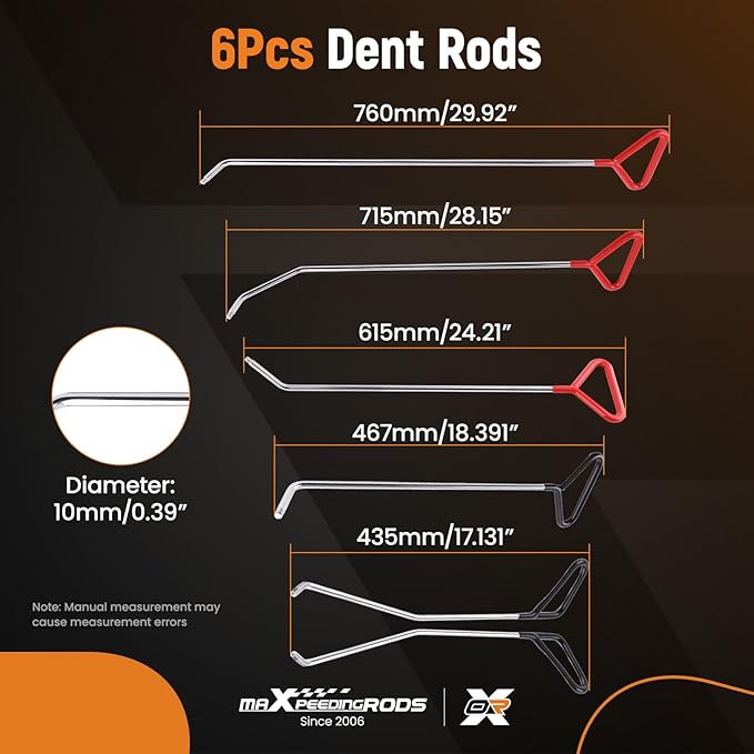 maXpeedingrods Paintless Dent Repair Tools, Dent Removal Rods with Awl Head, Car Auto Body Dent Removal for Hail Dents and Door Ding (6pcs Rod 20 pcs Head)
