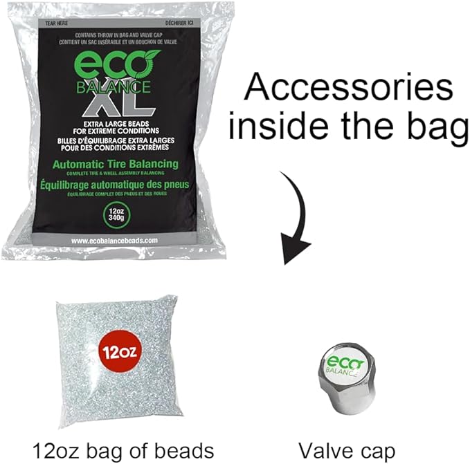 ECO Balance 12-ECOXL4 ECO XL Extreme Condition Tire/Wheel Balancing Beads - Off-Road Vehicles, Light Duty Truck Tires, (4) 12oz Balance Bead Bags, (4) Valve Caps